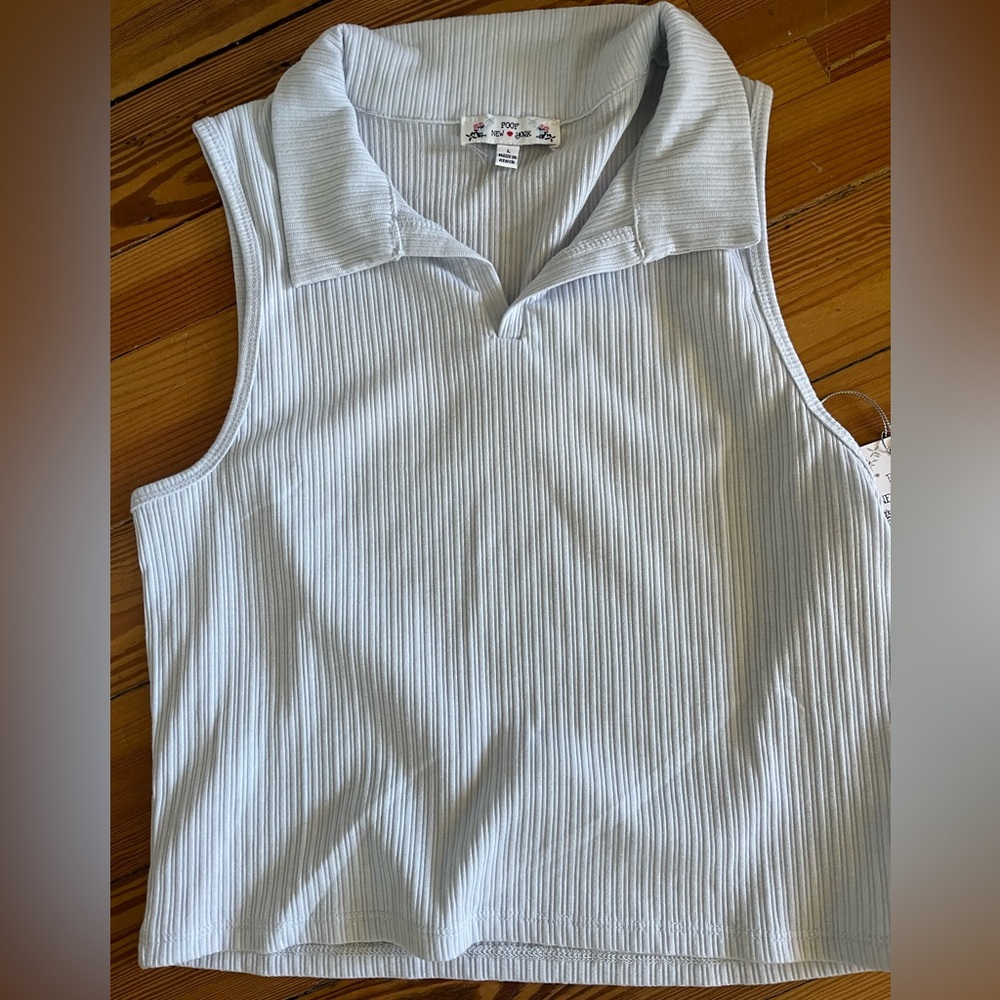 NWT Light Blue Poof New York Sleeveless Collared Top